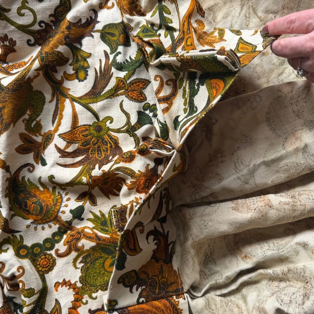 Vintage 70s Floral Paisley Pinch Pleat Curtains 2 Panels 81